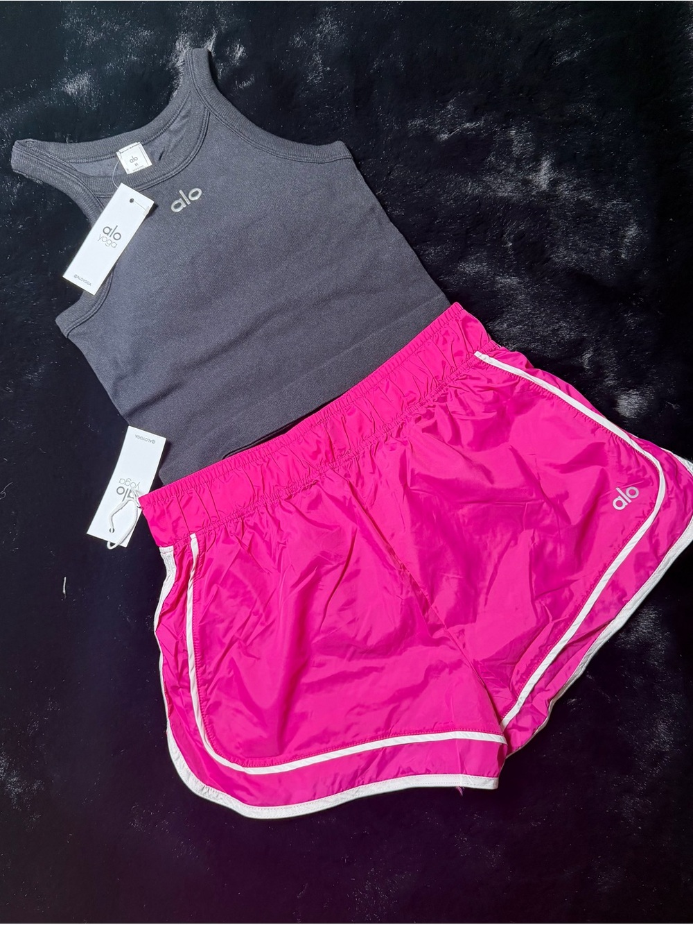 ALO Yoga Bright Pink Athletic Shorts with White Piping